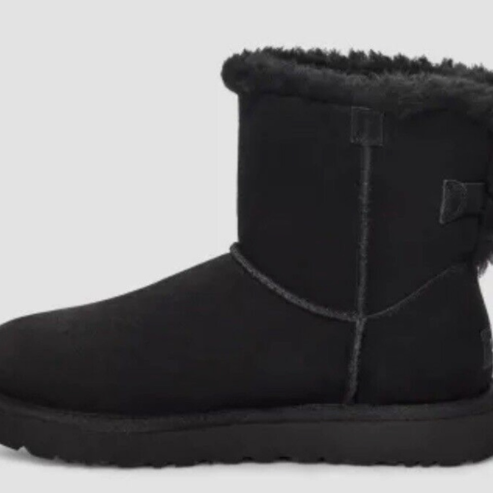 New UGG MINI BAILEY BOW LEOPARD BLACK SUEDE ANKLE WOMEN'S BOOTS SIZE US 7 - Picture 3 of 5
